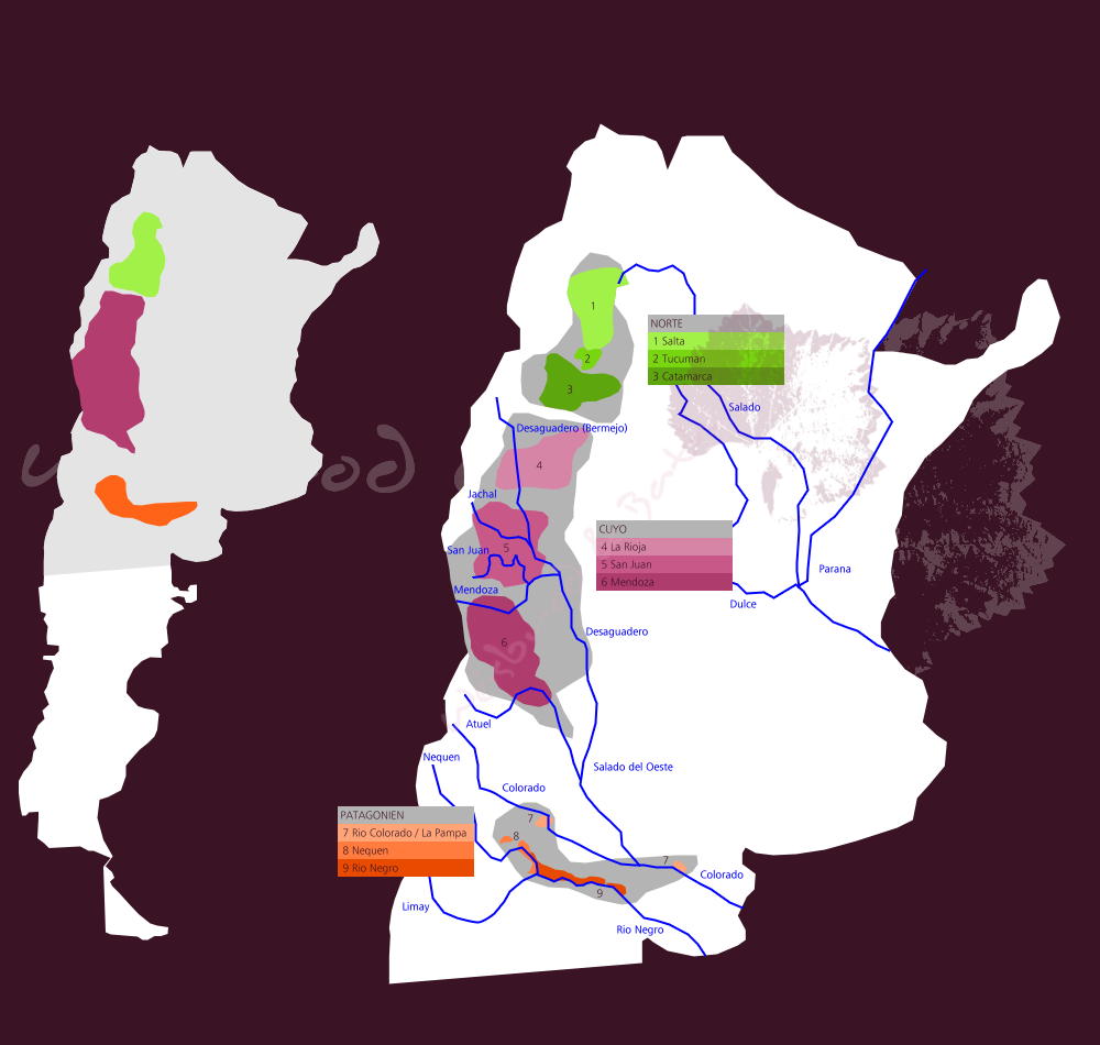 Karte der Weinbau-Gebiete in Argentinien