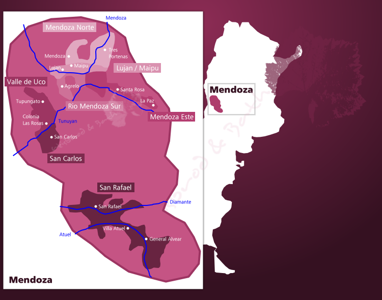 Karte Weinbaugebiet Mendoza in Argentinien
