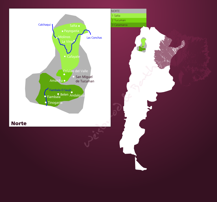 Karte Weinbaugebiet Norte in Argentinien