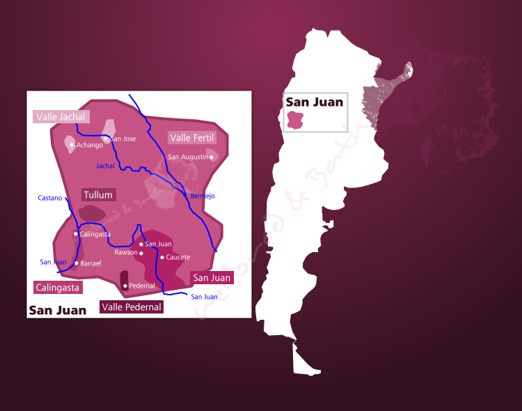 Karte Weinbau-Gebiet San Juan in Argentinien