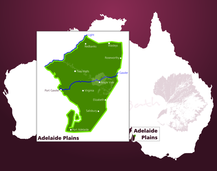 Karte des Weinbaugebiets Adelaide Plains in South Australia