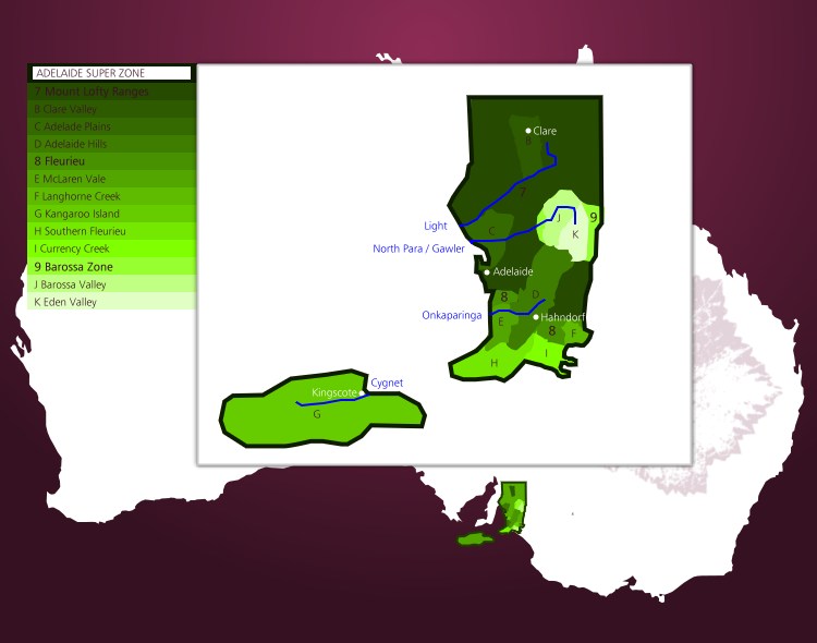 Karte der Weinregion Adelaide Super Zone in South Australia