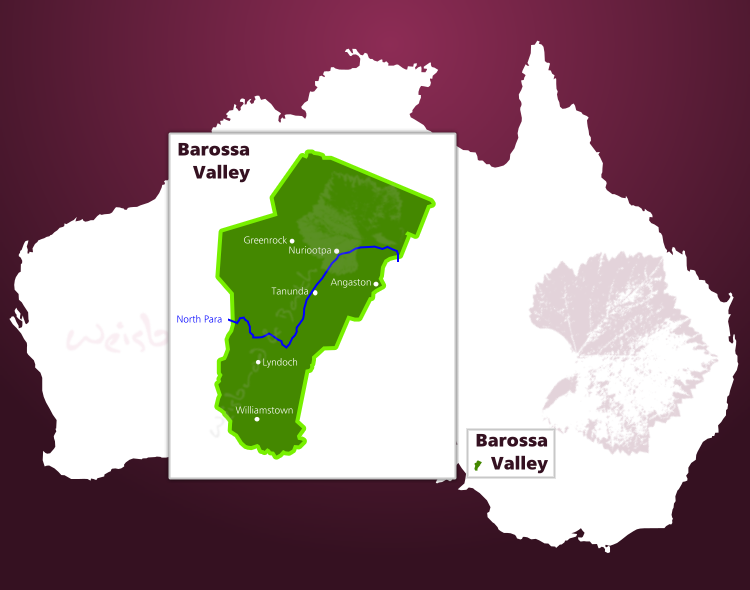 Karte des Weinbaugebiets Barossa Valley in South Australia