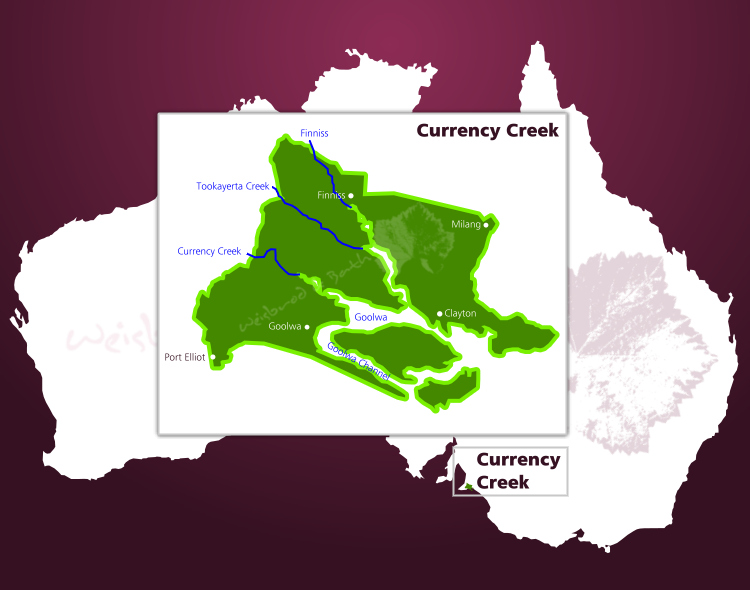 Karte des Weinbaugebiets Currency Creek in South Australia