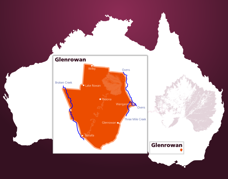 Karte des Weinbaugebiets Glenrowan in North East Victoria