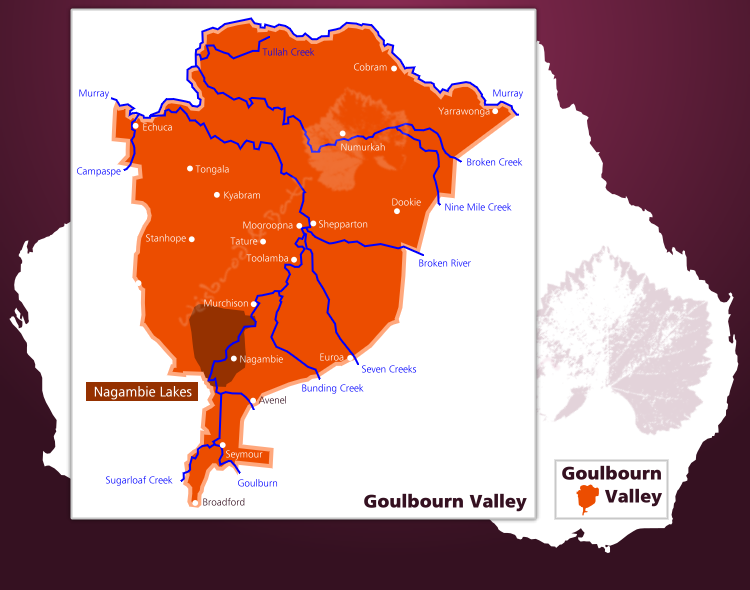Karte des Weinbaugebiets Goulburn Valley in Central Victoria
