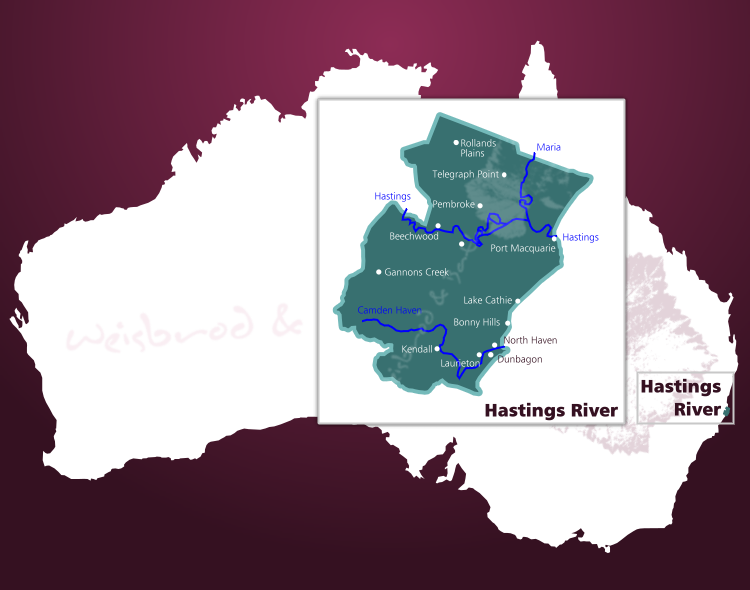 Karte des Weinbaugebiets Hastings River in Australien