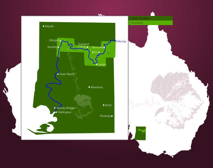 Karte der Weinbauregion Lower Murray und seiner Anbaugebiete in South Australia
