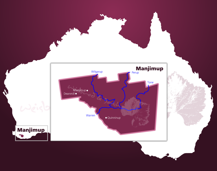 Karte des Weinbaugebiets Manjimup in Western Australia