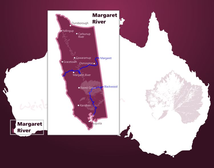 Karte des Weinbaugebiets Margaret River in Western Australia
