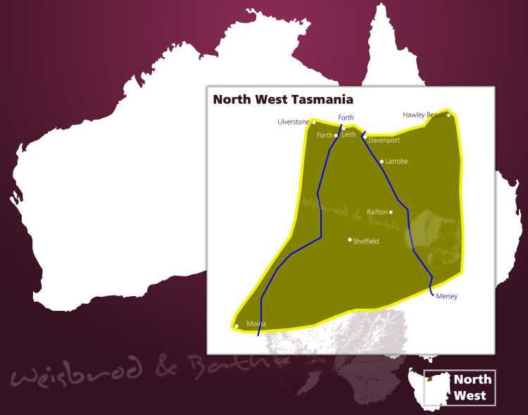 Karte des Weinbaugebiets North West Tasmanien