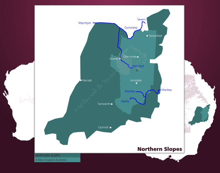 Karte der Weinbaugebiete im Bereich Northern Slopes in Australien