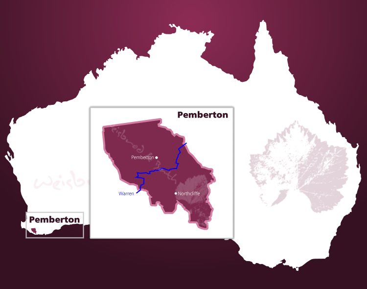 Karte des Weinbaugebiets Pemberton in Western Australia