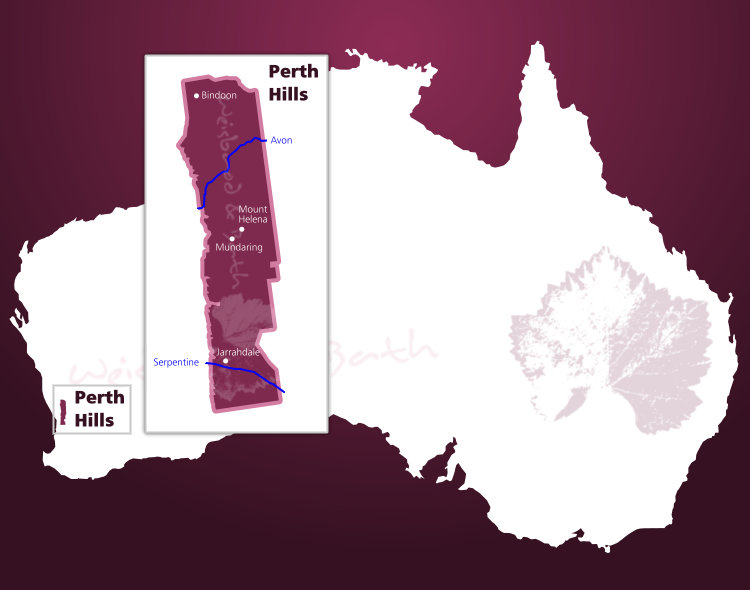 Karte des Weinbaugebiets Perth Hills in Western Australia