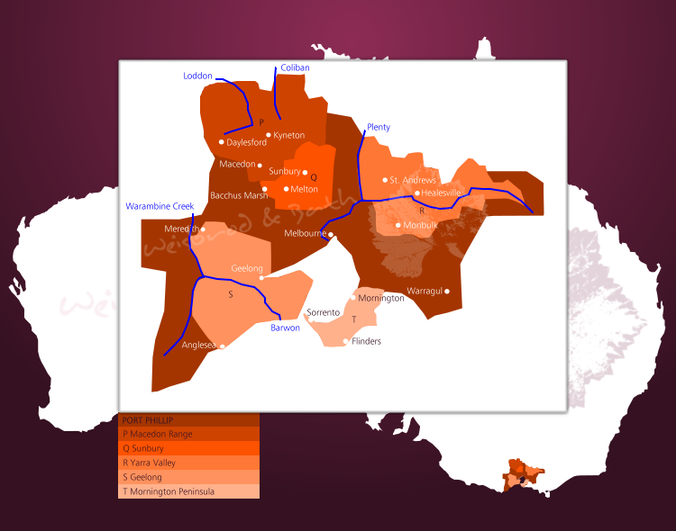 Karte der Weinbauregion Port Phillip und ihrer Anbaugebiete in Australien