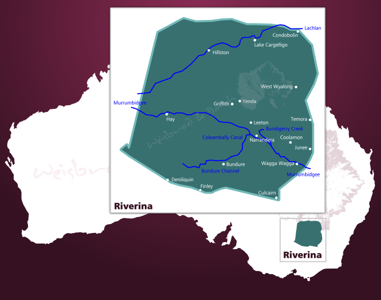 Karte des Weinbaugebiets Riverina in Australien
