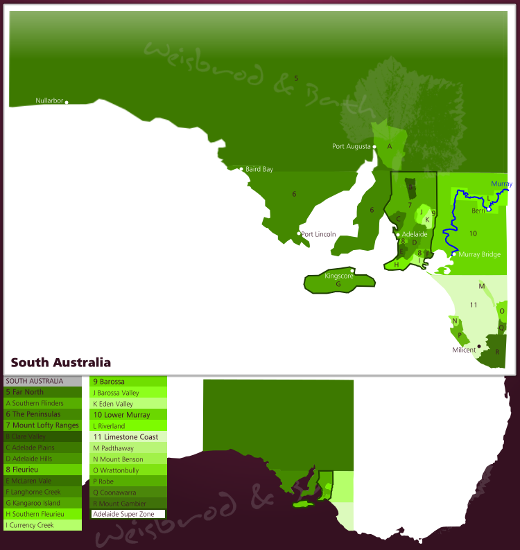 Karte der Weinbaugebiete in South Australia