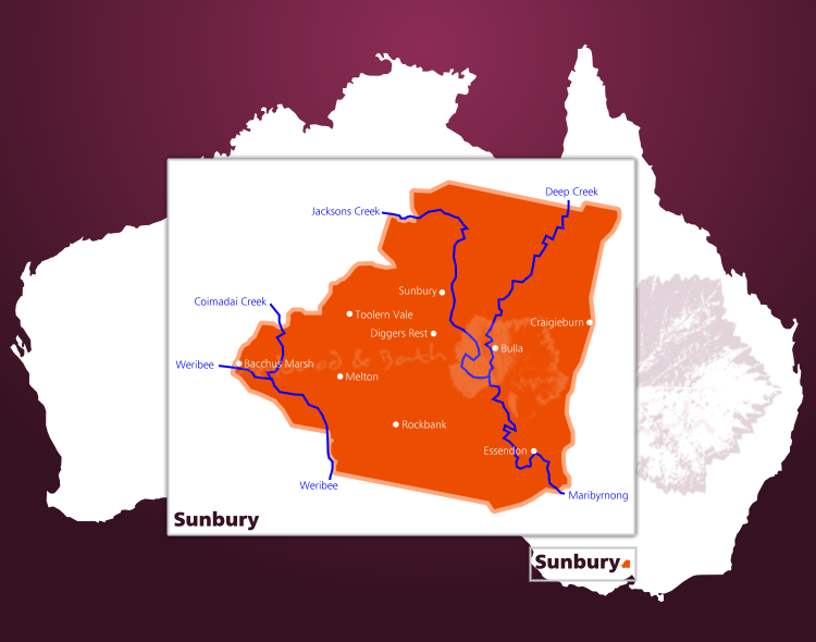 Karte des Weinbaugebiets Sunbury im Bereich Port Phillip