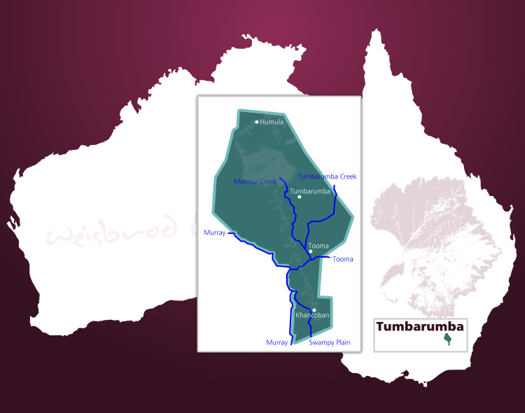 Karte des Weinbaugebiets Tumbarumba in Australien