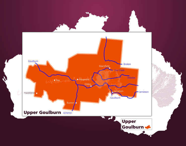 Karte des Weinbaugebiets Upper Goulburn in Central Victoria