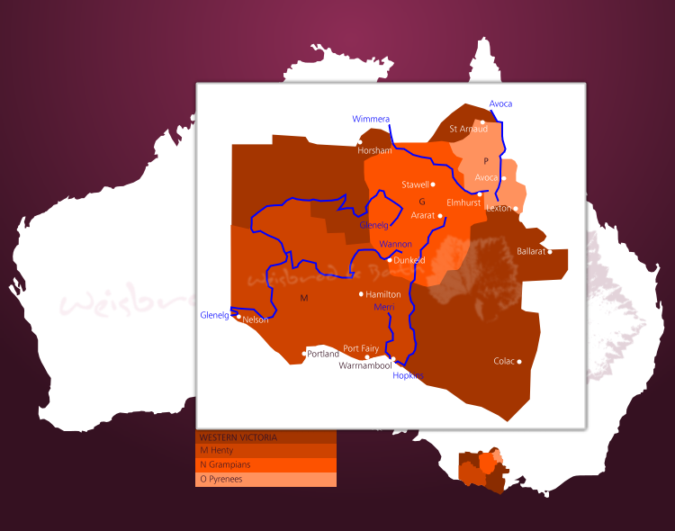 Karte der Weinbauregion Western Victoria mit ihren Anbaugebieten in Australien
