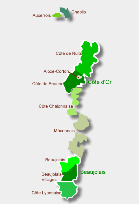Karte Weinbaugebiete im Burgund