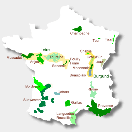 Karte der französischen Weinbaugebiete