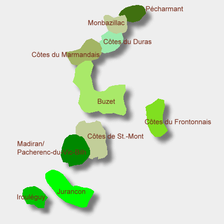 Karte Weinbaugebiet Bergerac in Südwest-Frankreich