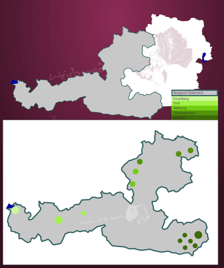 Karte der Weinbauzonen in der Weinregion Bergland Österreich