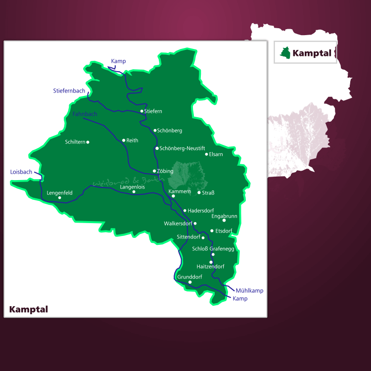 Karte der Weinregion Kamptal in Österreich