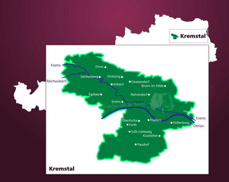 Karte der Weinbauzone Kremstal DAC in Österreich