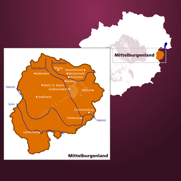 Karte der Weinbauregion Mittelburgenland DAC in Österreich