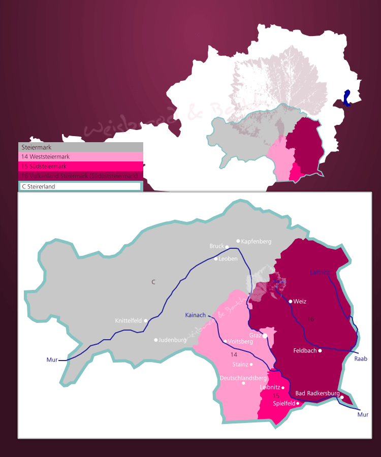 Karte der Weinbauzonen der Steiermark in Österreich