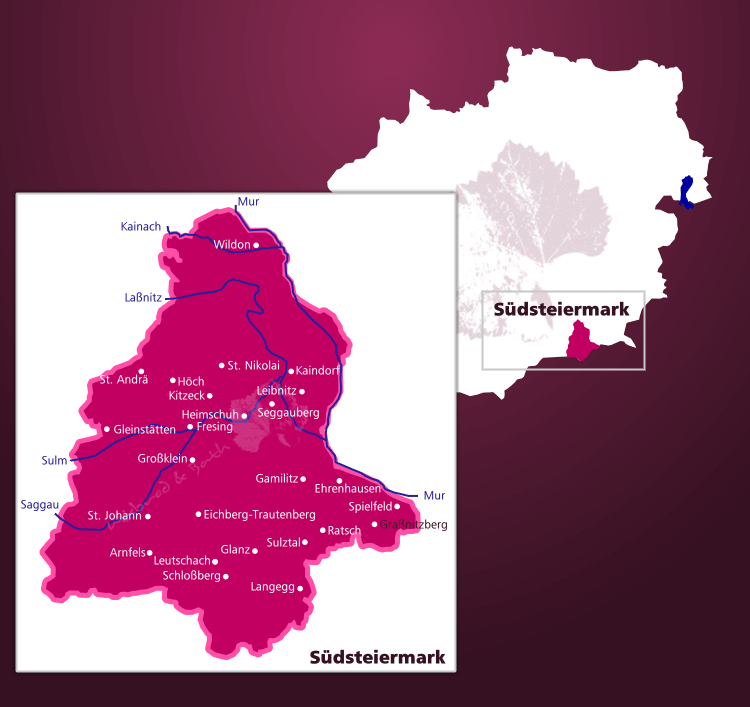 Karte des Weinbaugebiets Südsteiermark in Österreich