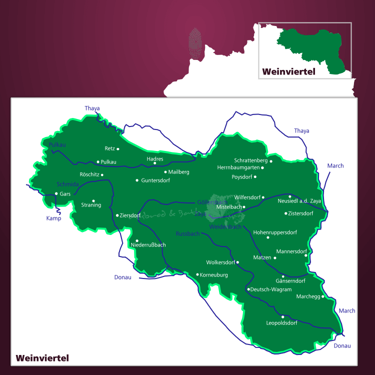 Karte der Weinbauregion Weinviertel DAC in Österreich