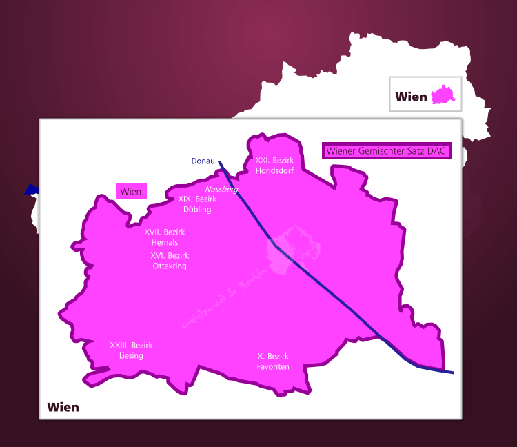 Karte der Weinbaubereiche in Wien in Österreich