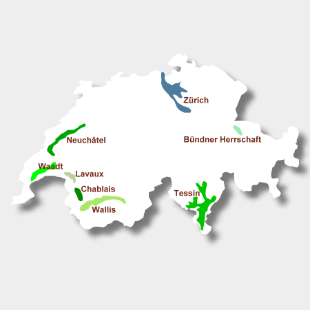 Karte Weinbaugebiete in der Schweiz