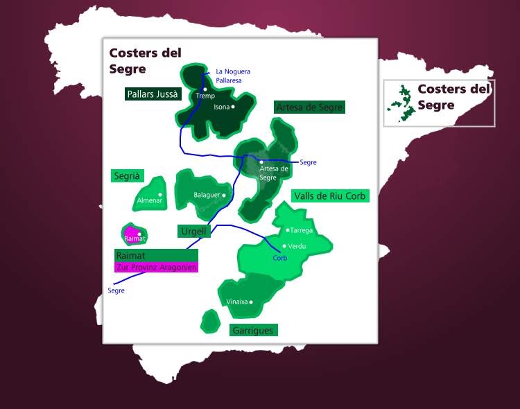 Karte Weinbaugebiet Costers del Segre