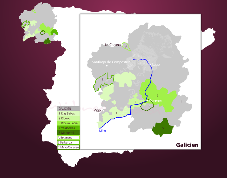 Karte Weinbaugebiet Galicien