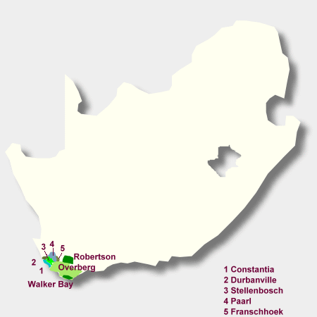 Karte Weinbaugebiete in Südafrika