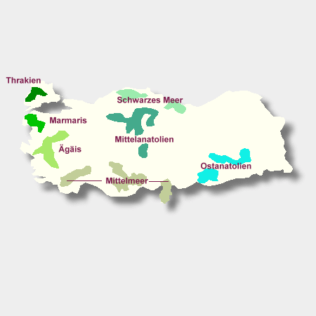 Karte Weinbaugebiete der Türkei