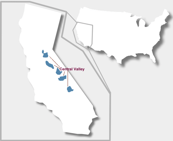 Karte Weinbaugebiet Central Valley