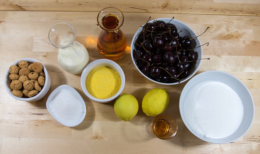 Zutaten für die Polenta-Apfelcreme mit Zitrone und selbstgemachter Kirschkonfitüre